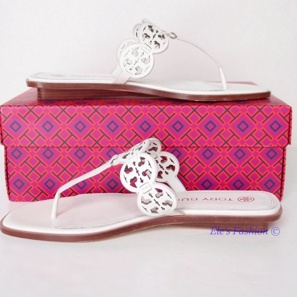 NIB Tory Burch Tiny Miller Logo Leather Thong Sandal Ivory US 7 8 8.5 9 9.5 10 - Picture 11 of 16